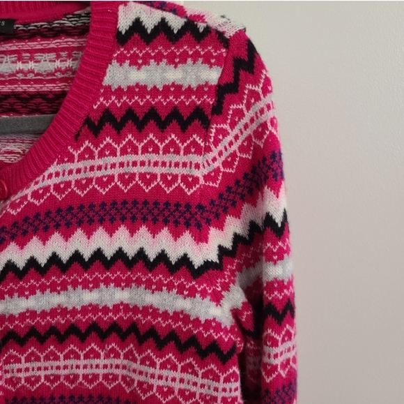 Talbots Medium Petite fair isle lambswool blend button down cardigan sweater - Picture 2 of 5